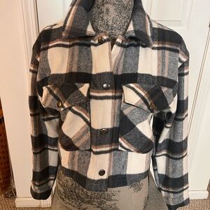 Love Tree Black and Cream Plaid Utility Jacket